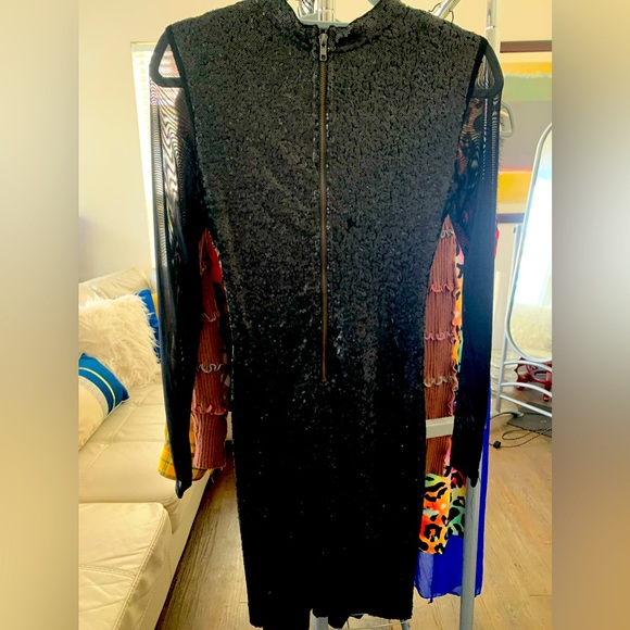 Sequin little black dress with sheer sleeves and front panel, medium - Picture 3 of 3
